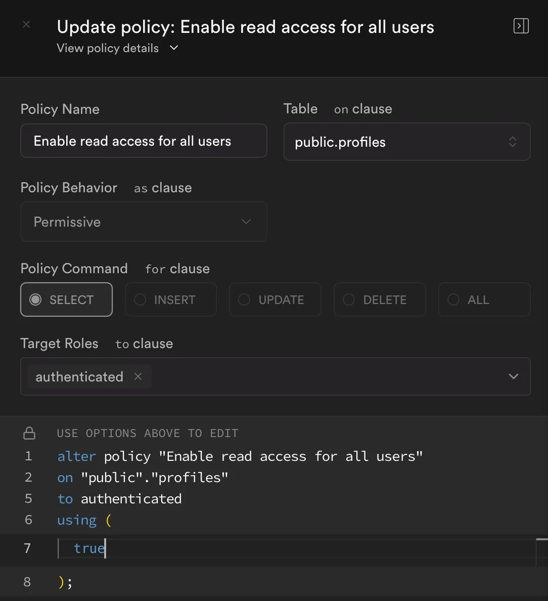 Read Policy Screenshot