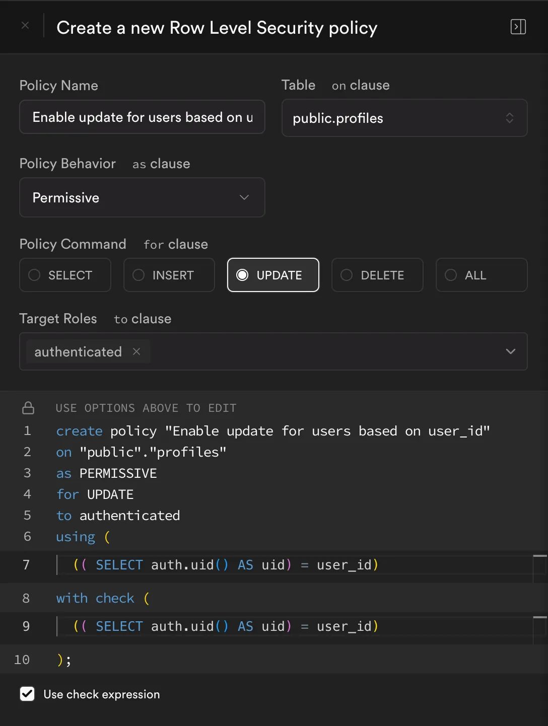 Update Policy Screenshot